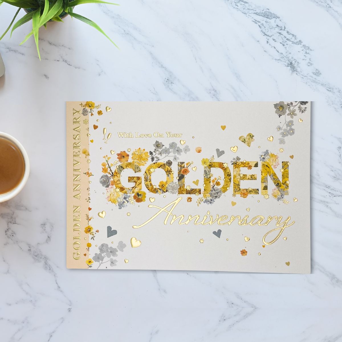 Golden Wedding Anniversary Card - 50th Heritage Yellow Flowers