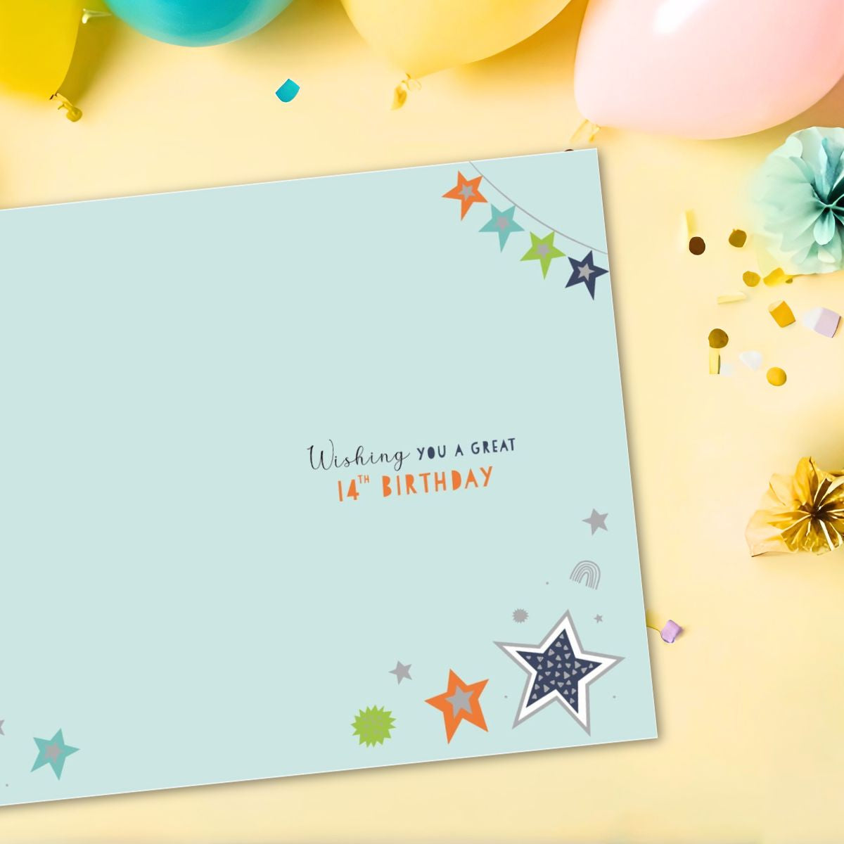 14th Birthday Card - Wonderful Wishes Stars