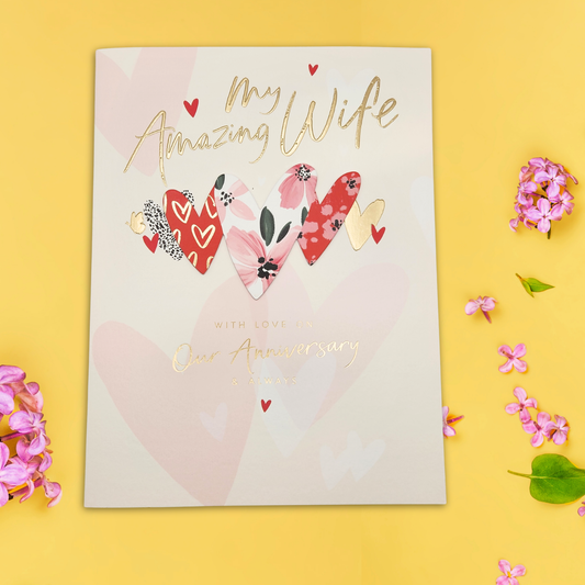 Wife Anniversary Card - Floral Decoupage Heart