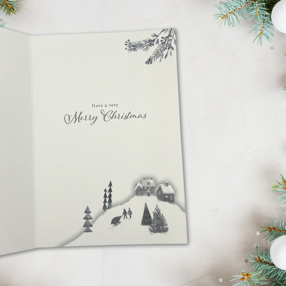 Daughter & Son-In-Law Christmas Card - Snow Scene & Wreath