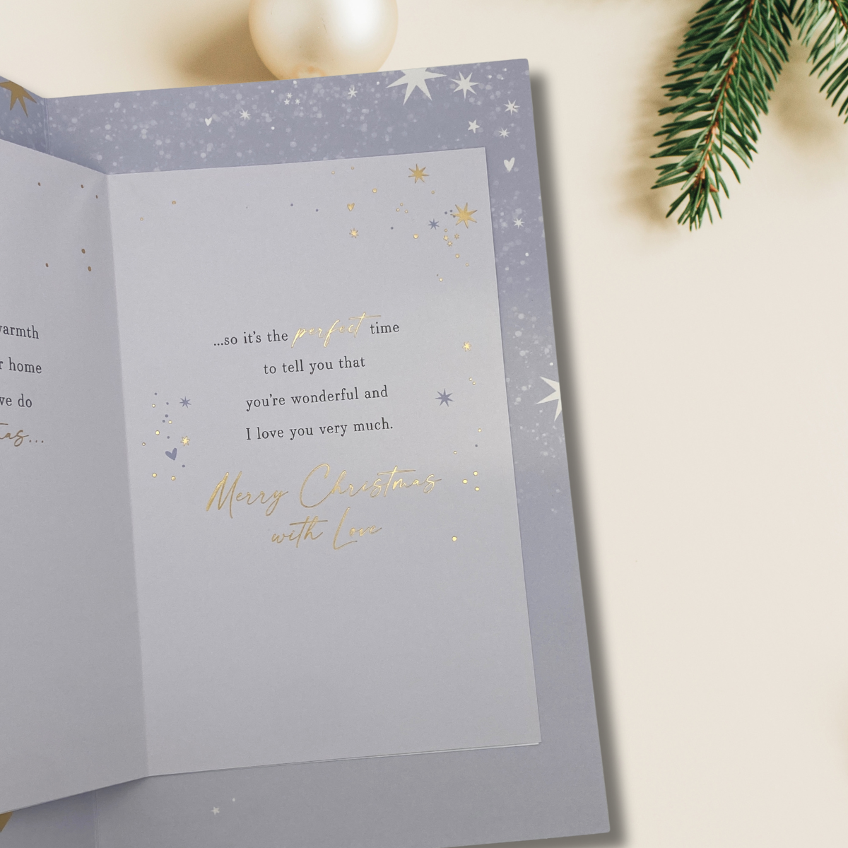 Wife Large Christmas Card - Cut Out Baubles & Stars