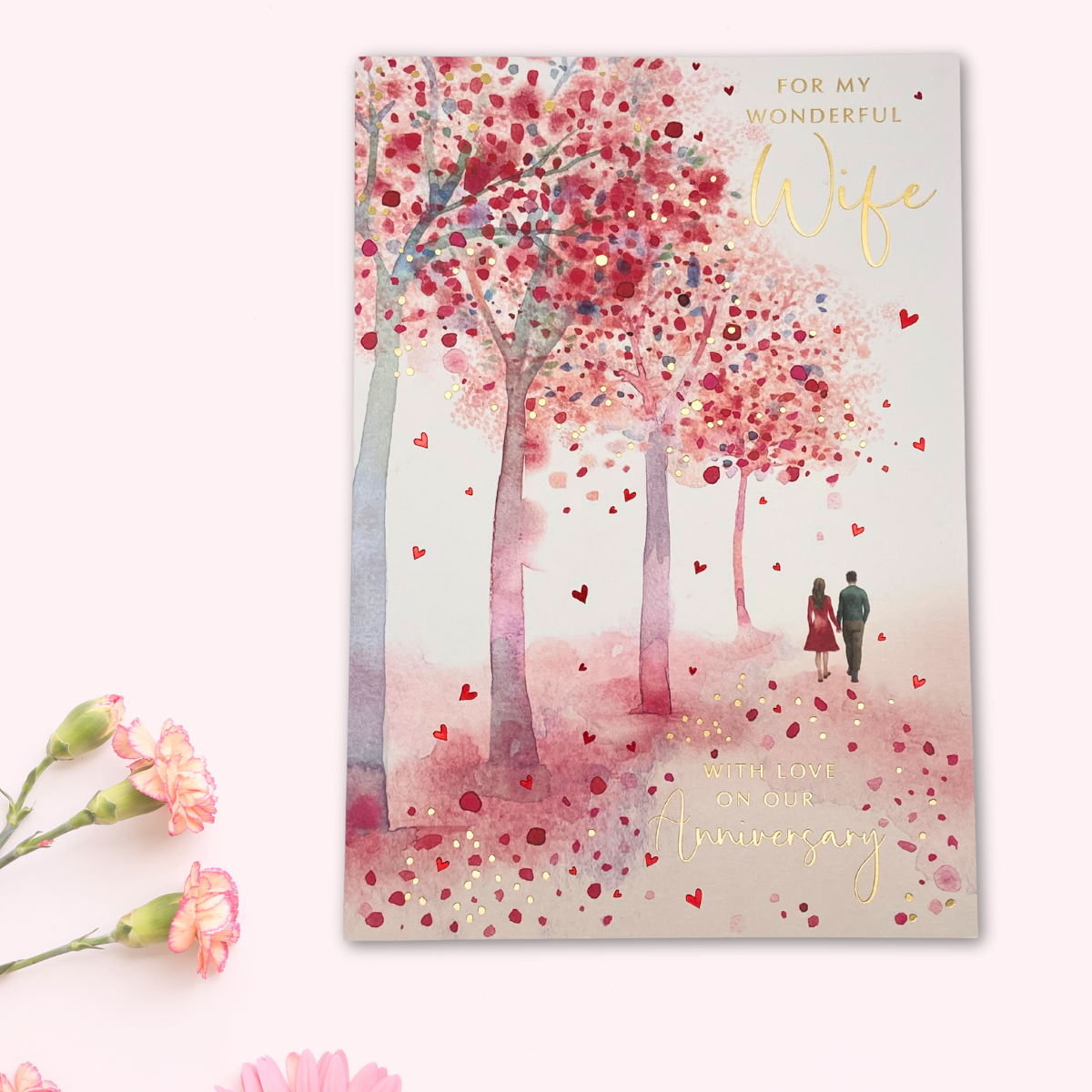 Wife Anniversary Card - Blossom Heart Couple