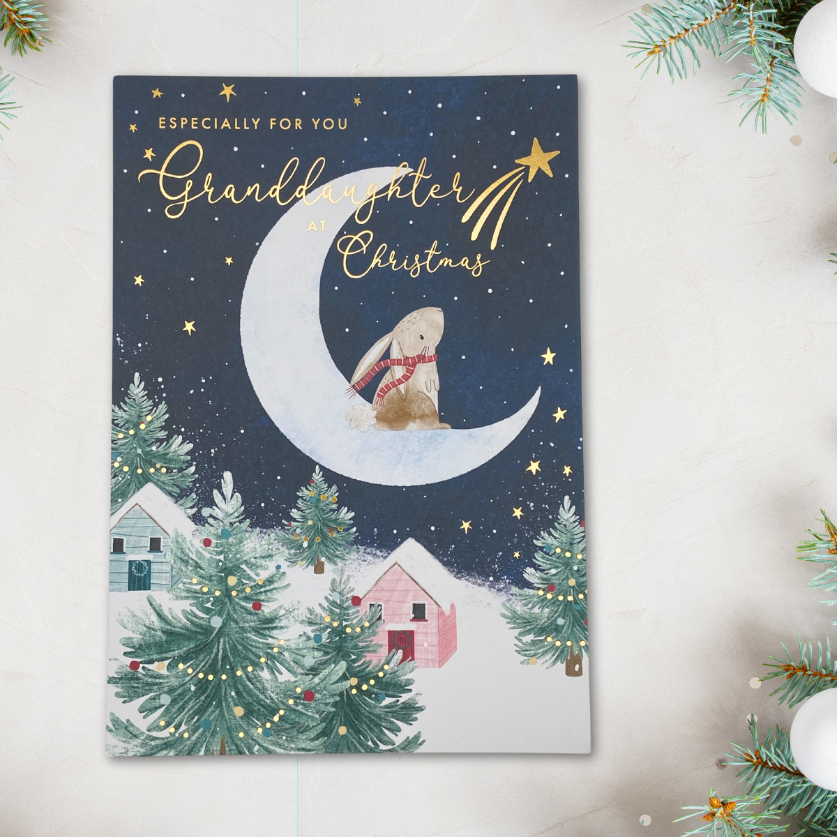 Granddaughter Christmas Card - Rabbit & Moon