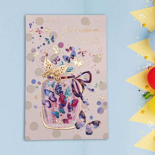 Grandma Birthday Card - Mason Jar Butterflies