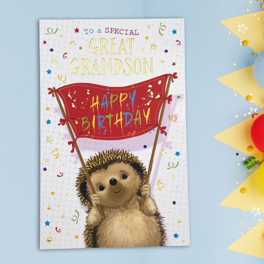 Great Grandson Birthday Card - Hartley Hedgehog