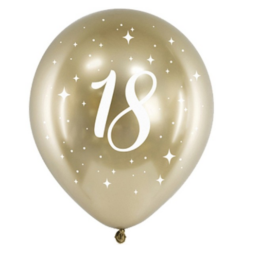 PartyDeco Balloons - 6 x 12" Age 18 Gold Glossy Latex