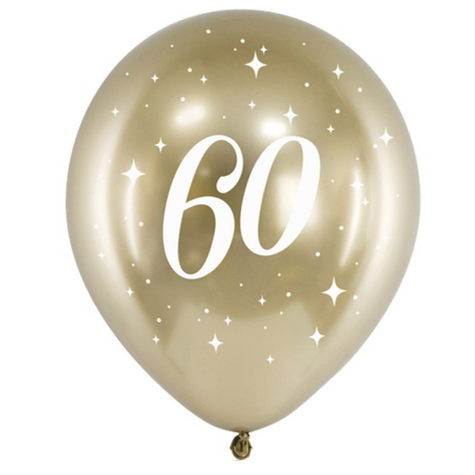 PartyDeco Balloons - 6 x 12" Age 60 Gold Glossy Latex