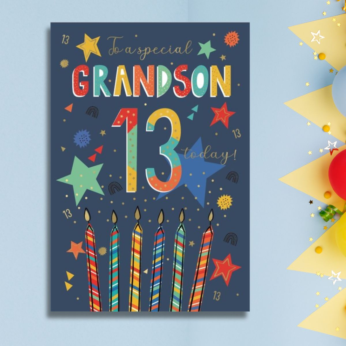 Grandson 13th Birthday Card - Wonderful Wishes