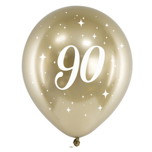 PartyDeco Balloons - 6 x 12" Age 90 Gold Glossy Latex