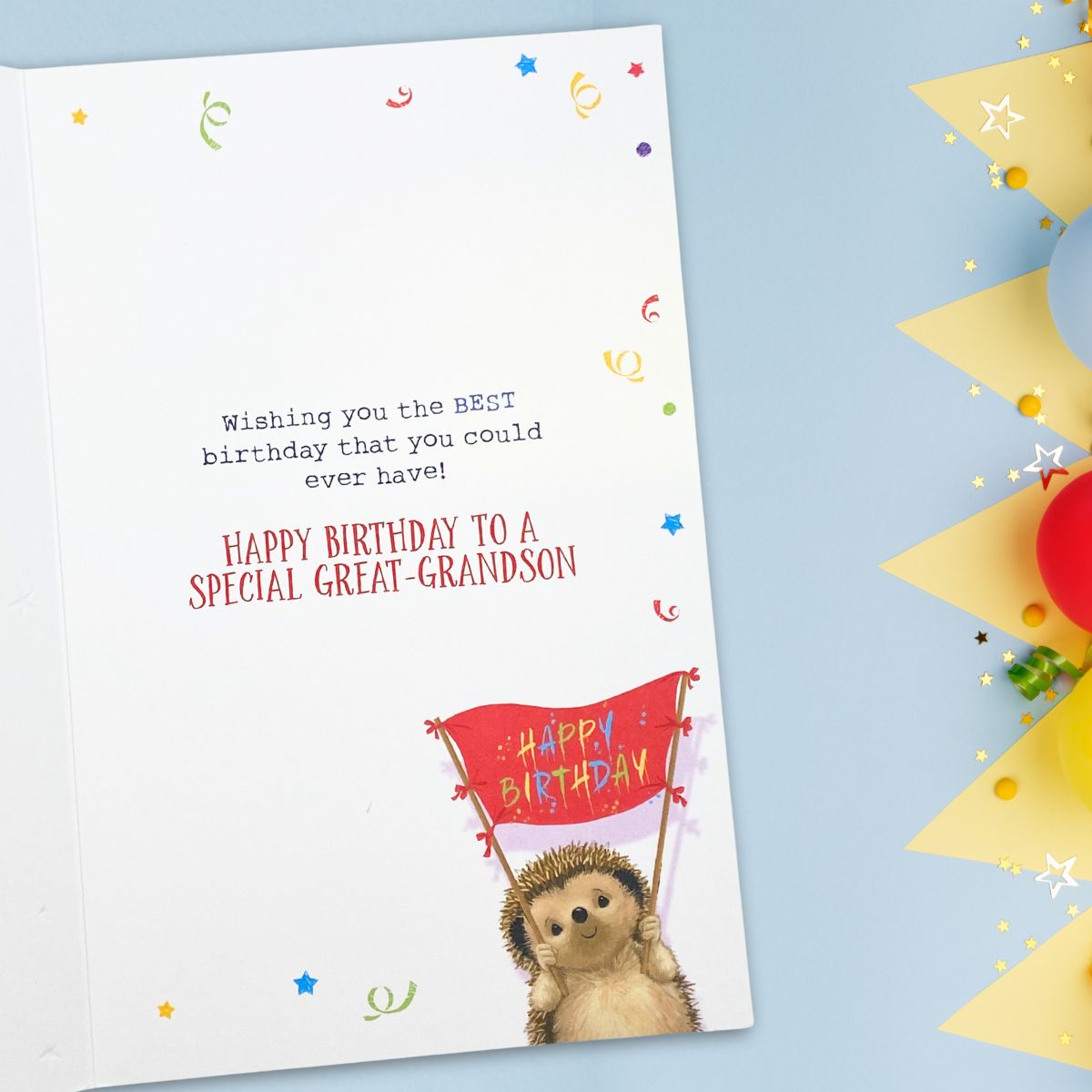 Great Grandson Birthday Card - Hartley Hedgehog
