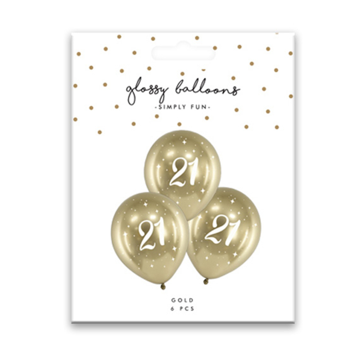 PartyDeco Balloons - 6 x 12" Age 21 Gold Glossy Latex