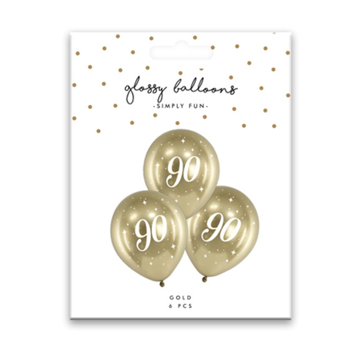 PartyDeco Balloons - 6 x 12" Age 90 Gold Glossy Latex