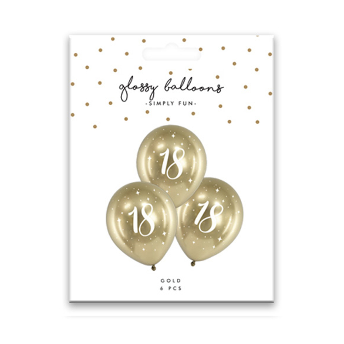 PartyDeco Balloons - 6 x 12" Age 18 Gold Glossy Latex