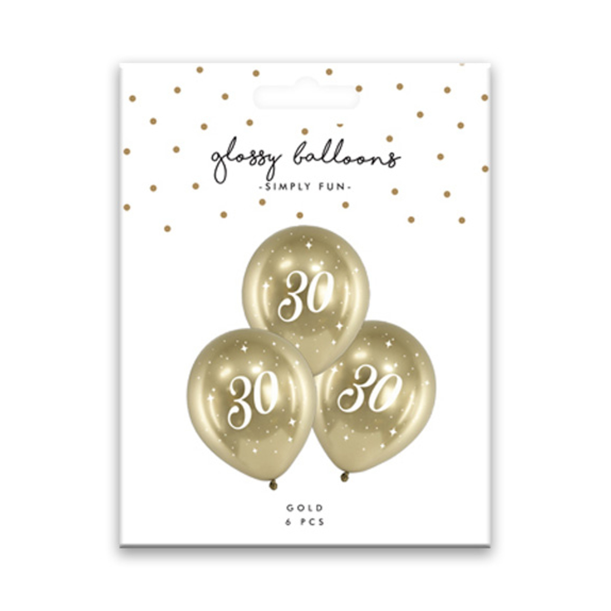 PartyDeco Balloons - 6 x 12" Age 30 Gold Glossy Latex