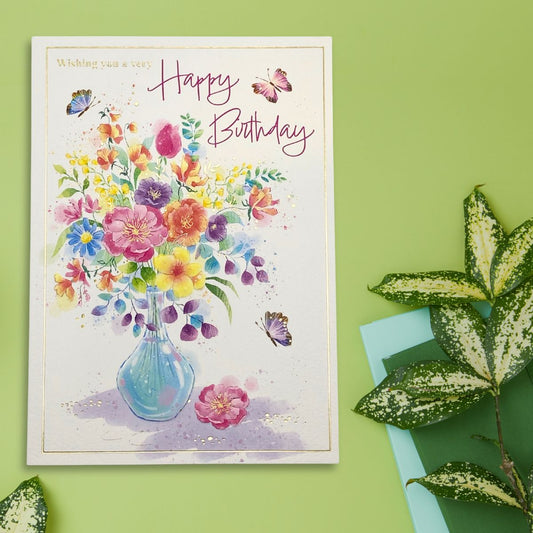 Awash With Colour Birthday Card - Floral Vase