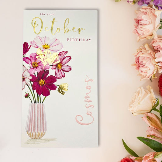 October Birthday Card - Month You Were Born Cosmos