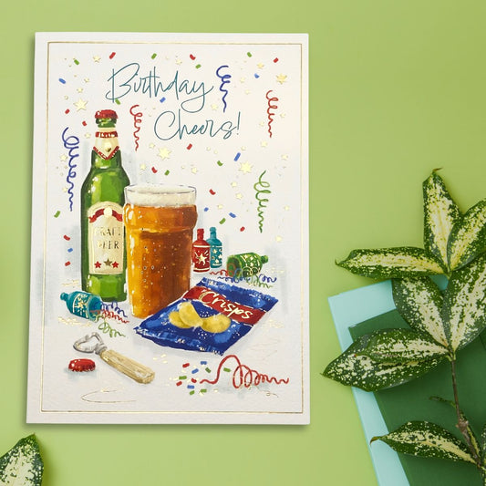 Awash With Colour Birthday Card - Lager & A Packet Of Crisps
