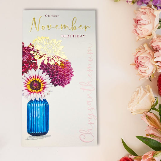 November Birthday Card - Month You Were Born Chrysanthemum