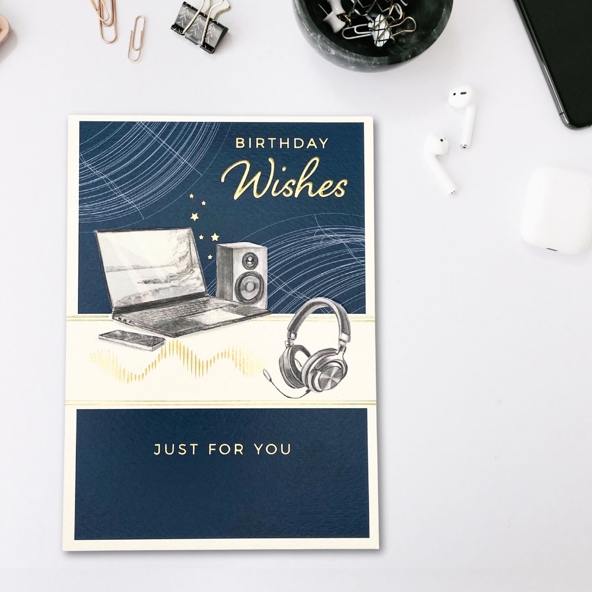 Tulsi Birthday Card - Laptop & Headphones