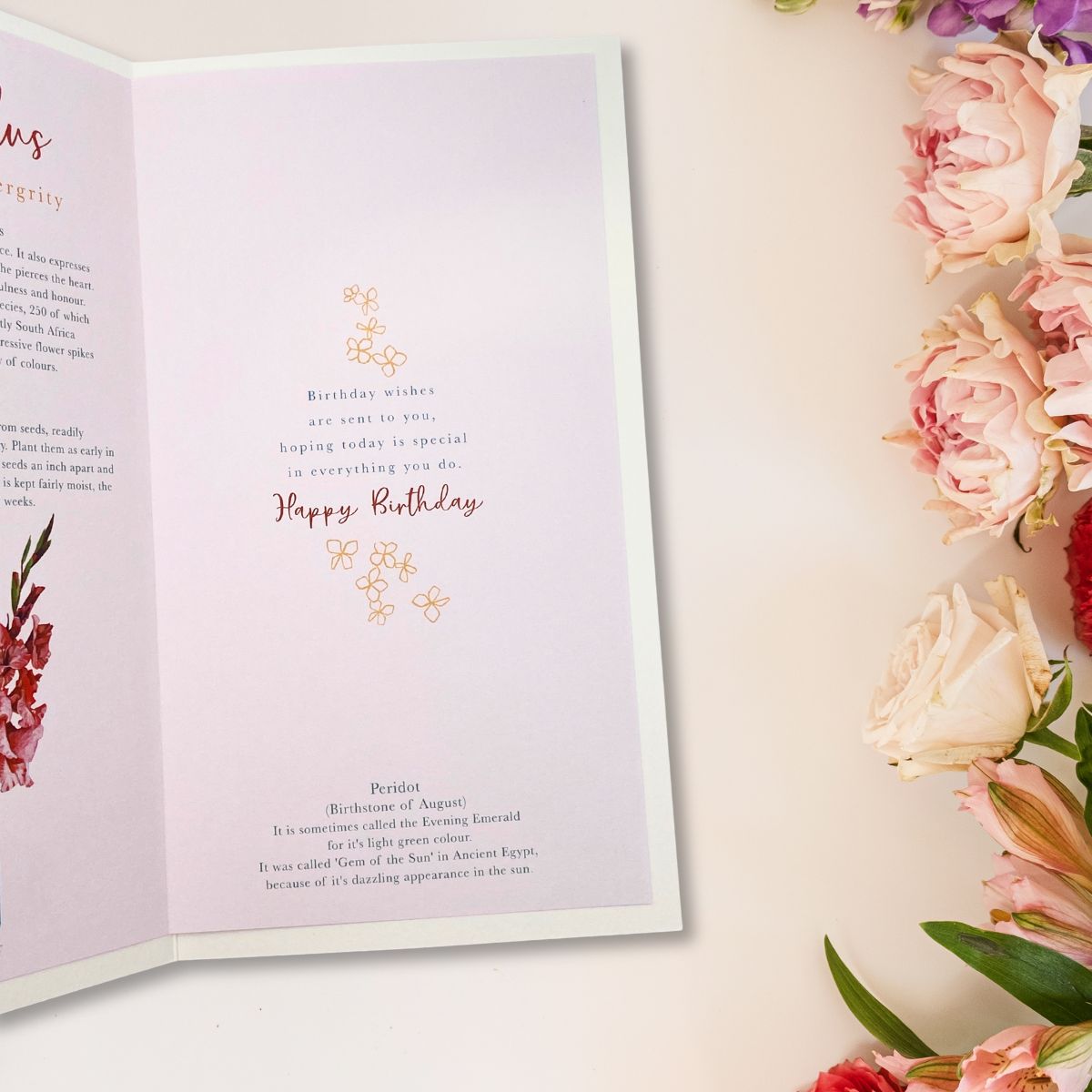 August Birthday Card - Month You Were Born Gladiolus