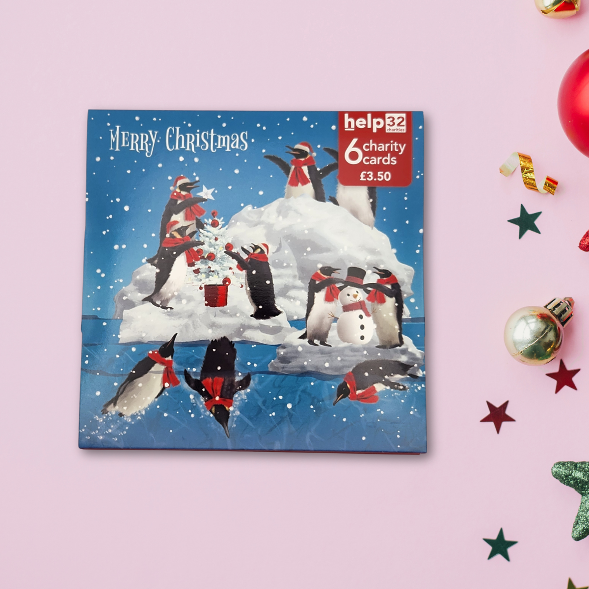 Charity Christmas Cards - 6 x Penguins On Iceberg