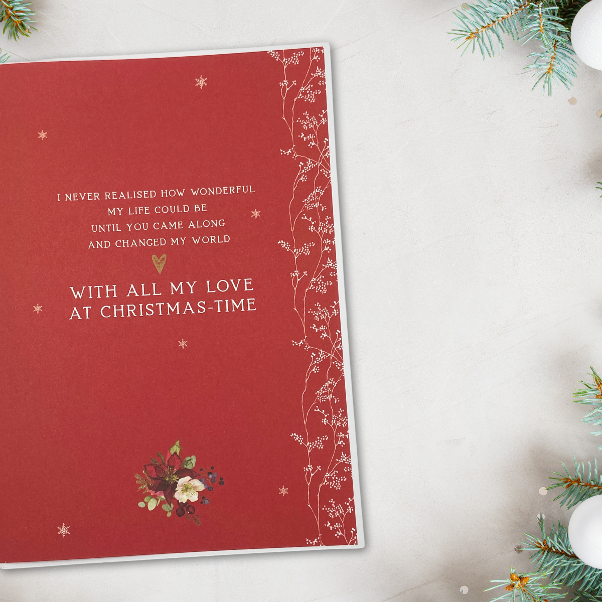 Wife Christmas Card - Flower Press Floral Border