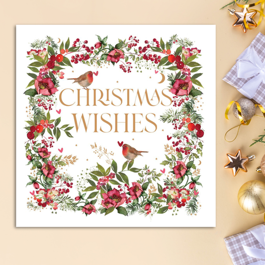 Open Christmas Card - Pizazz Floral Robin Border