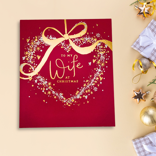 Wife Christmas Card - Heart Wreath Sparkle