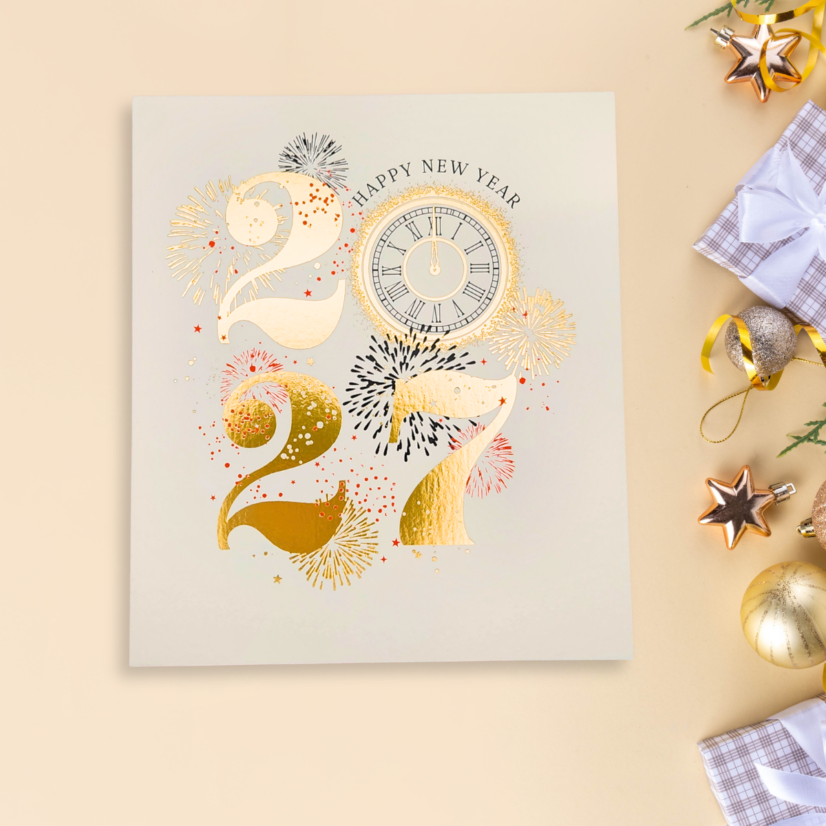 Happy New Year Card - Golden Clock