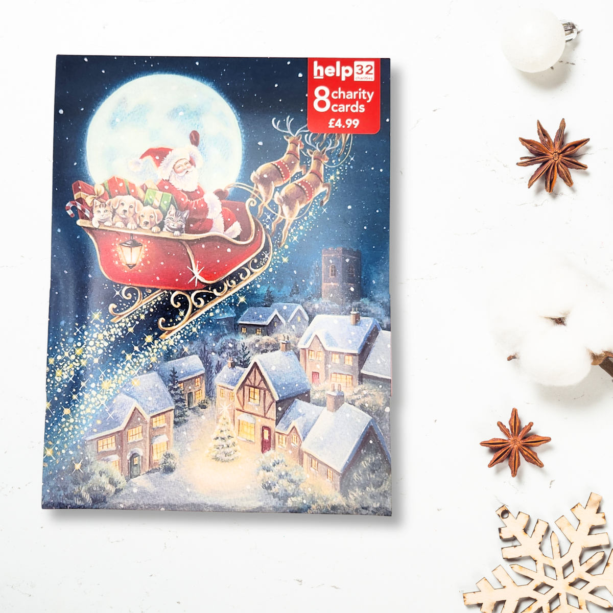 Christmas Charity Cards - 8 x Santa In Sleigh