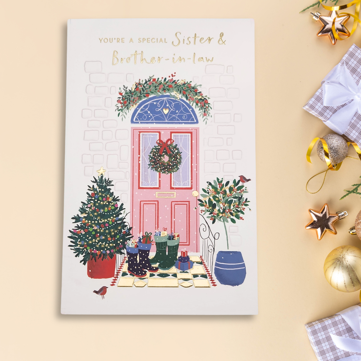 Sister & Brother-In-Law Christmas Card - Decorated Front Door