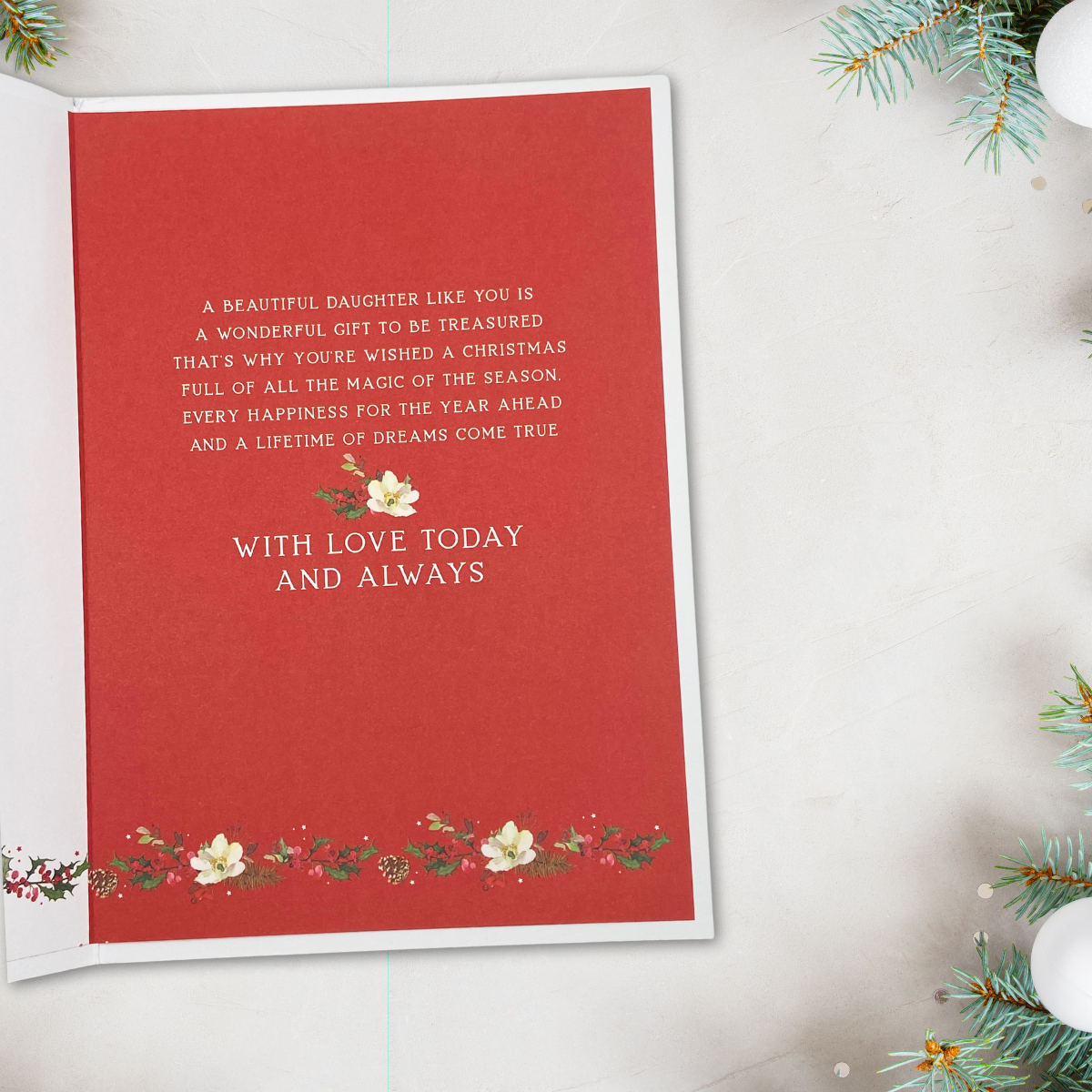 Daughter Christmas Card - Flower Press Floral Border