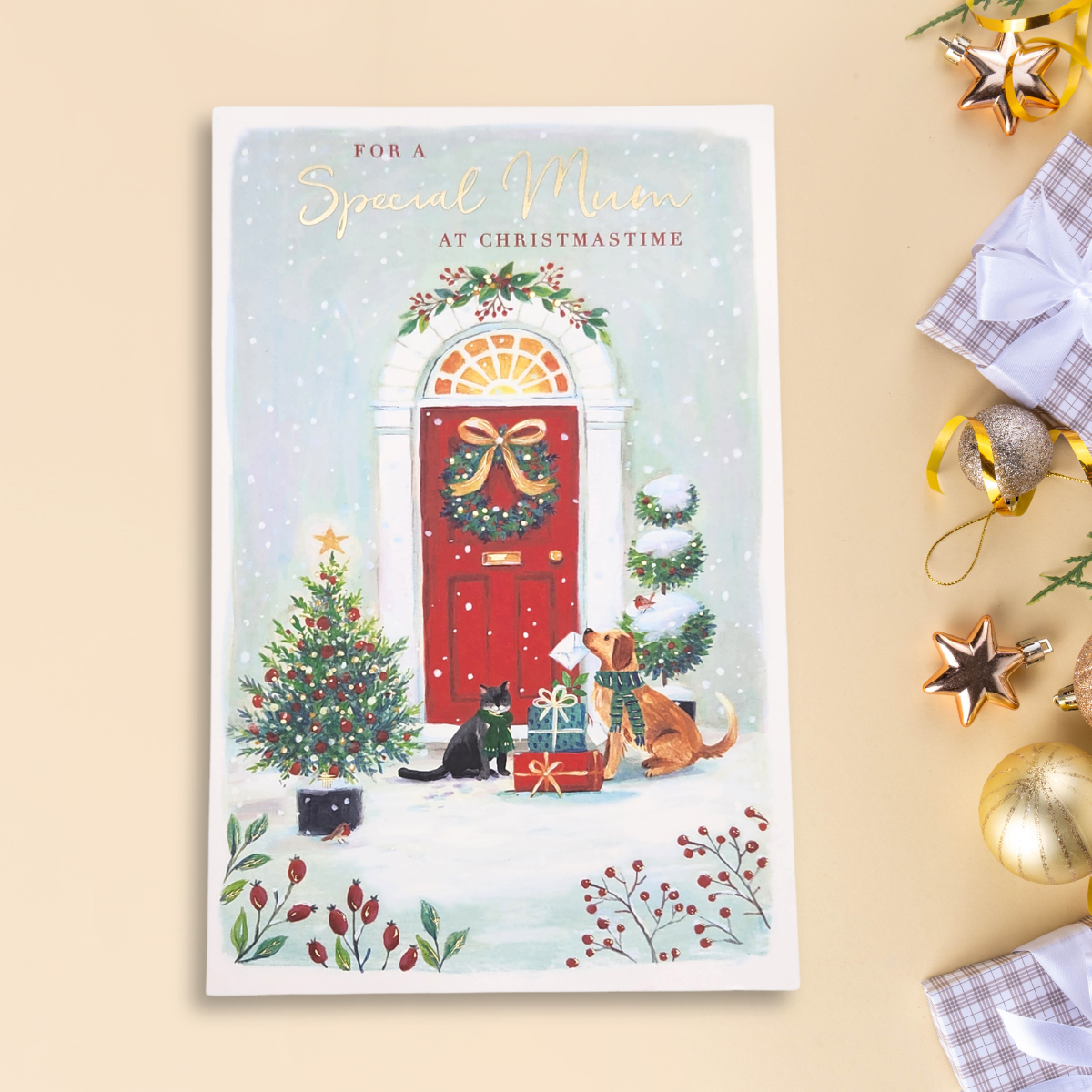 Mum Christmas Card - Front Door Visitors