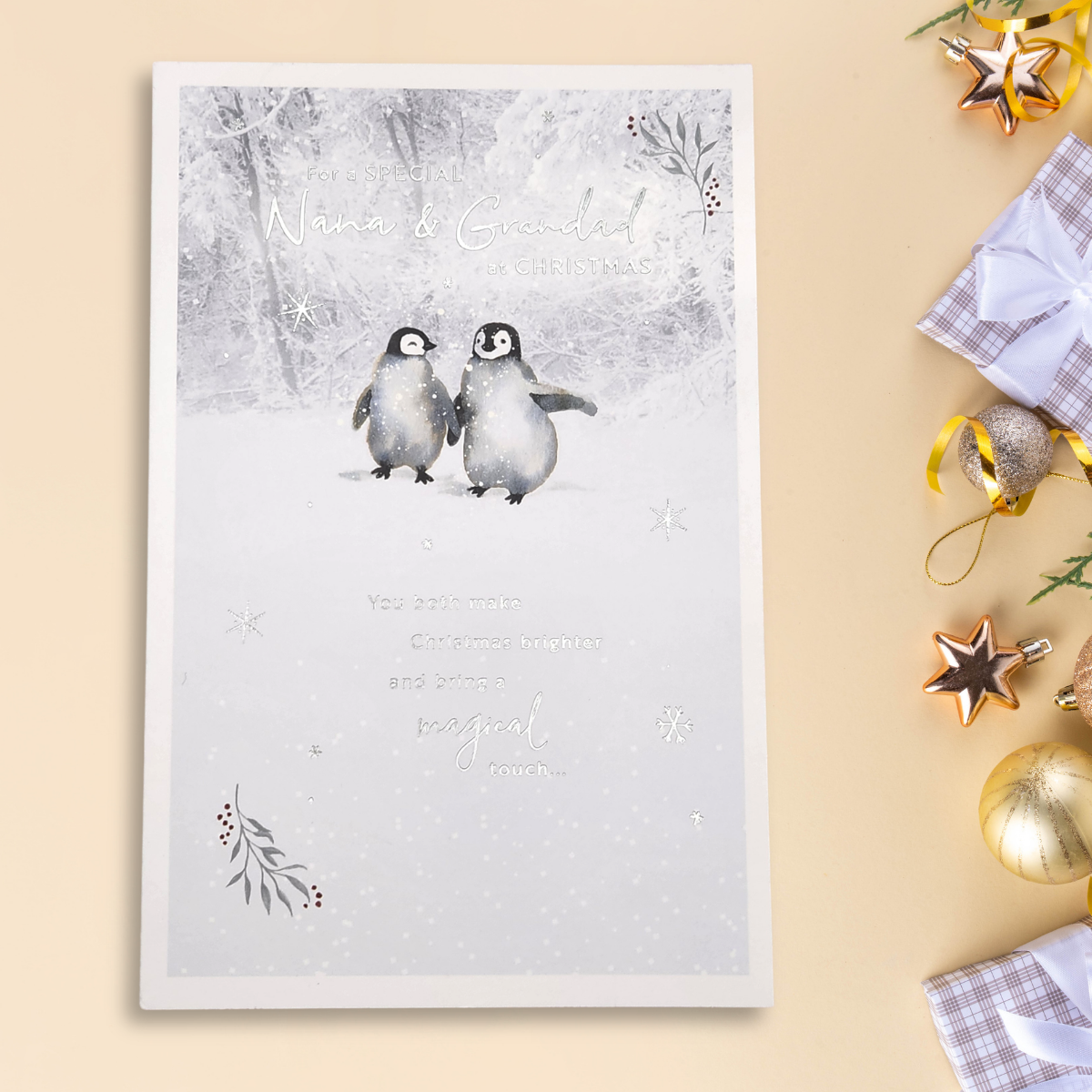 Nana & Grandad Christmas Card - Penguin Stroll