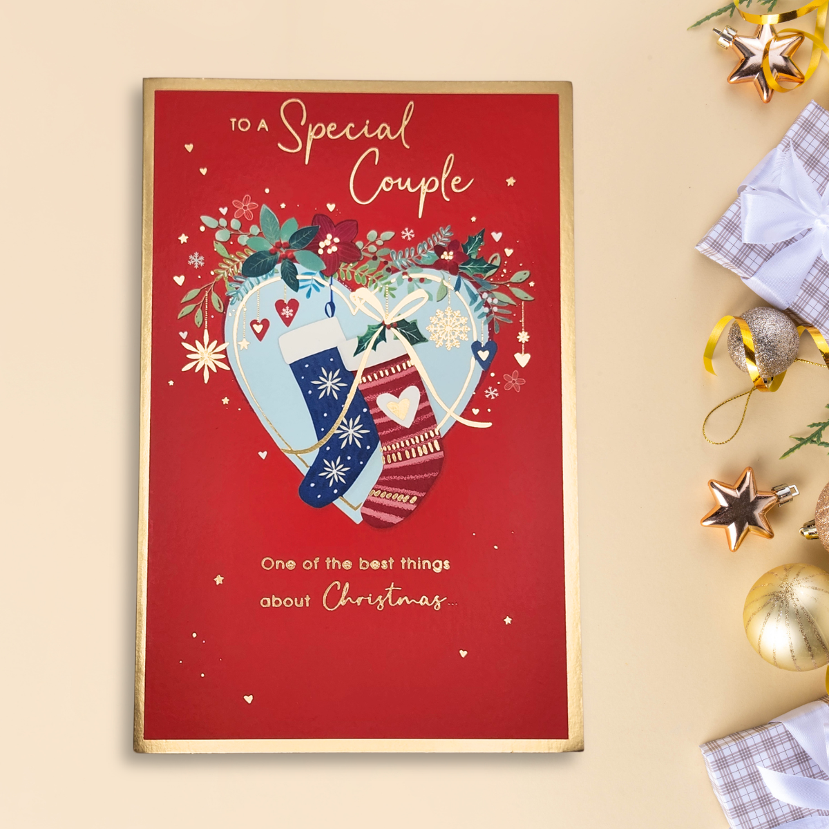 Special Couple Christmas Card - Stockings In Heart