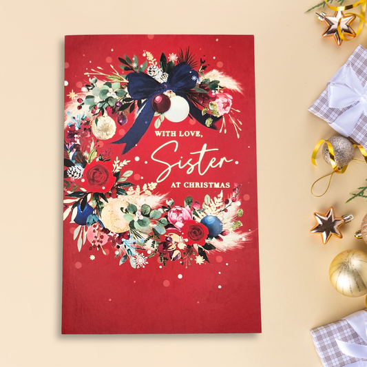 Sister Christmas Card - Floral Wreath