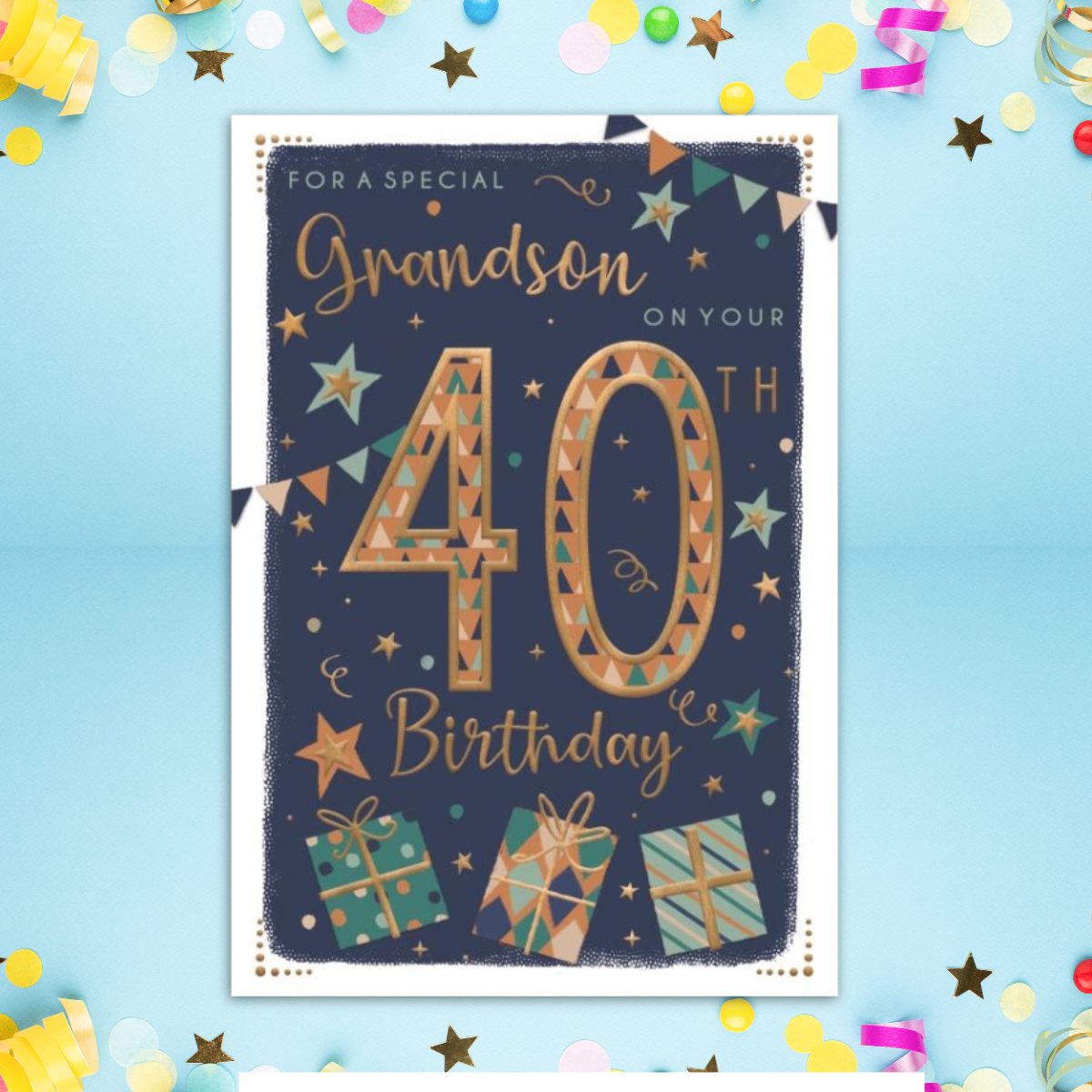 Grandson 40th Birthday Card - Pavillion Stars