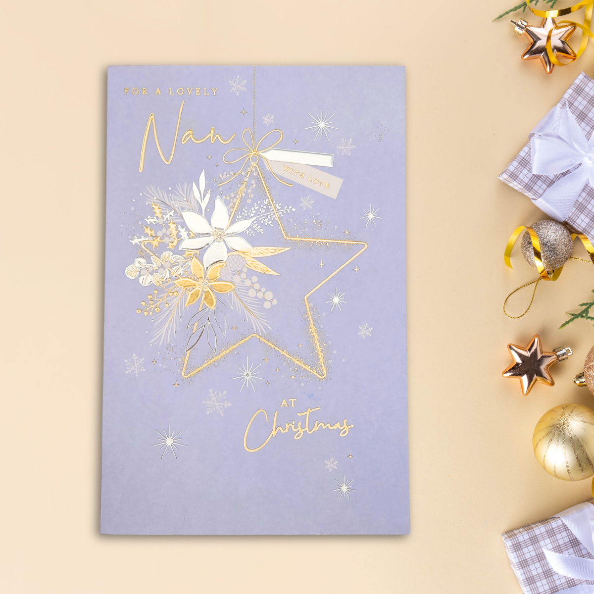 Nan Christmas Card - Gold Star Wreath