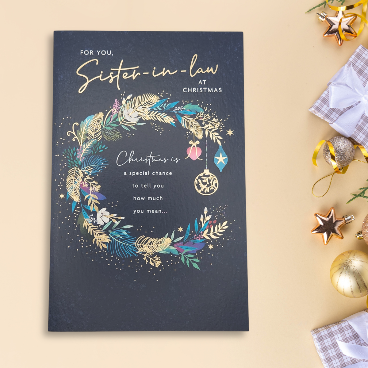 Sister-In-Law Christmas Card - Floral Wreath