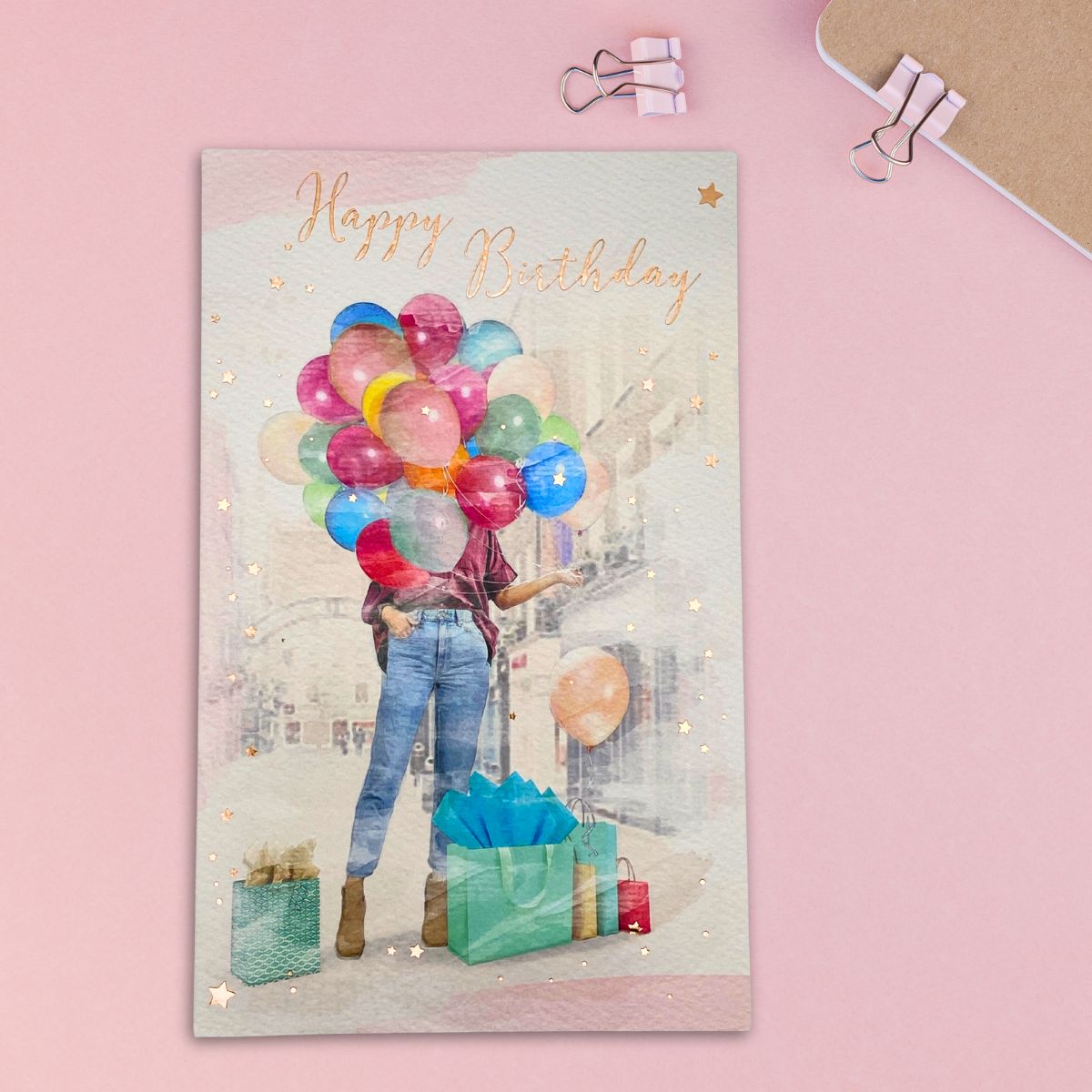 Brighstone Birthday Card - Girl Holding Balloons