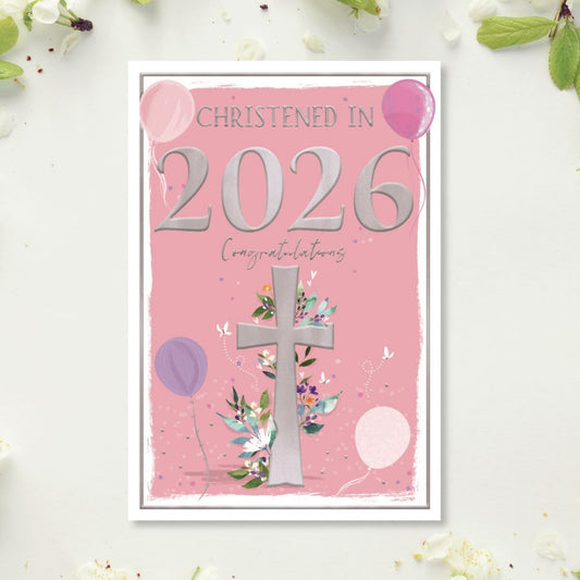 Christening Card - Christened In 2026 Pink