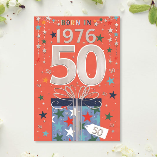 50th Birthday Card - Born In 1975 What A Year! Silver
