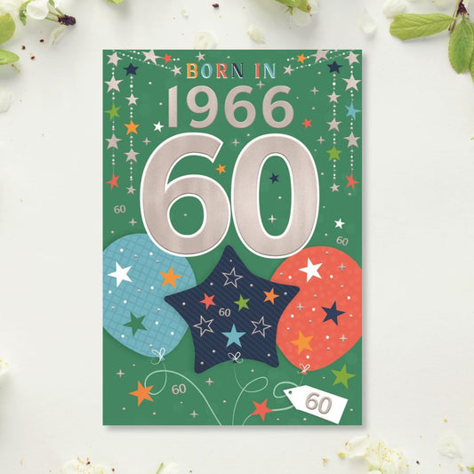 60th Birthday Card - Born In 1966 What A Year! Green