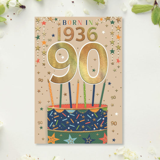 90th Birthday Card - Born In 1936 What A Year! Blue