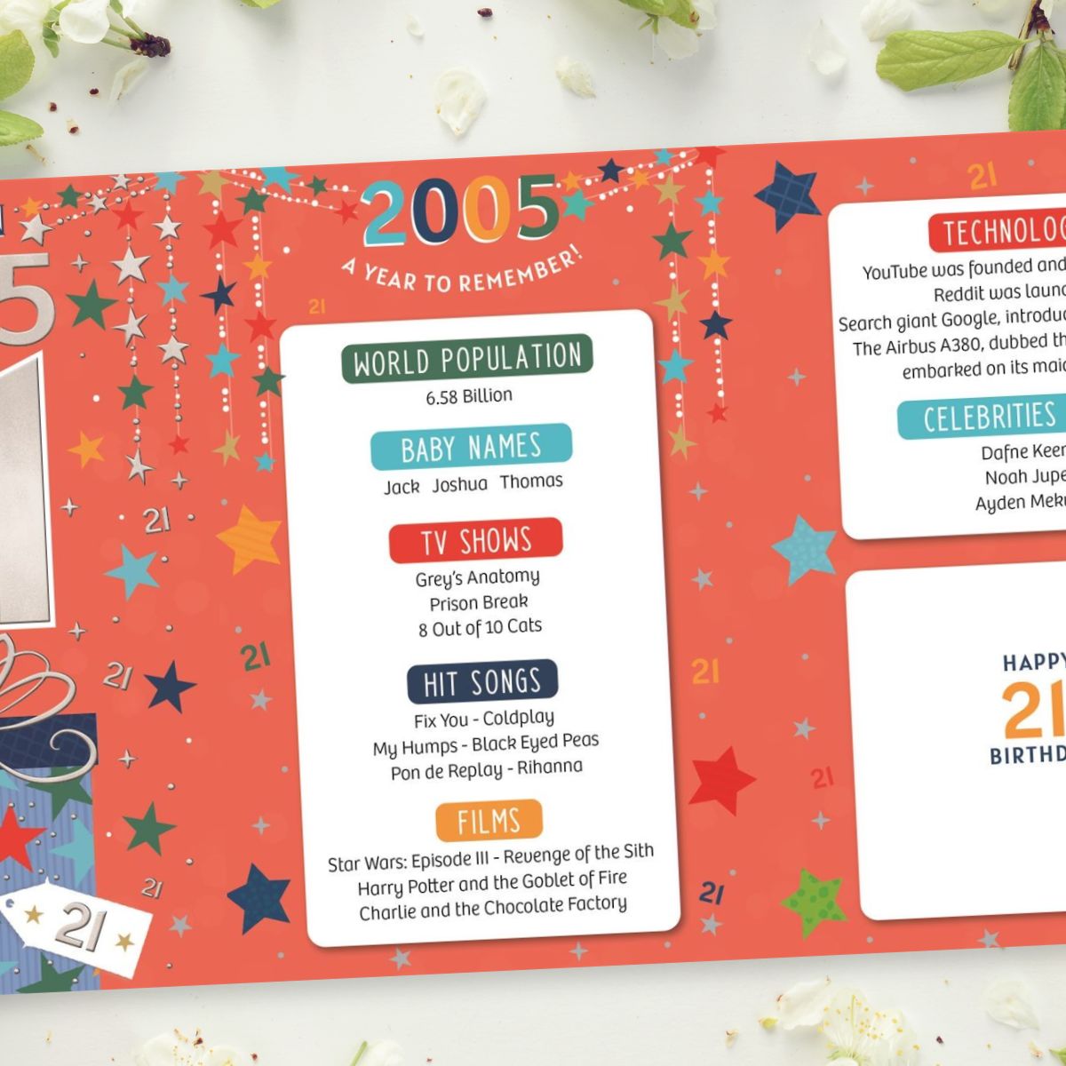 21st Birthday Card - Born In 2005 What A Year! Silver