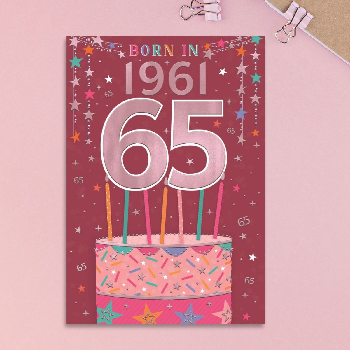 65th Birthday Card - Born In 1961 What A Year Pink