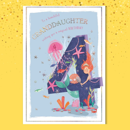Granddaughter 4th Birthday Card - Skylight Mermaid