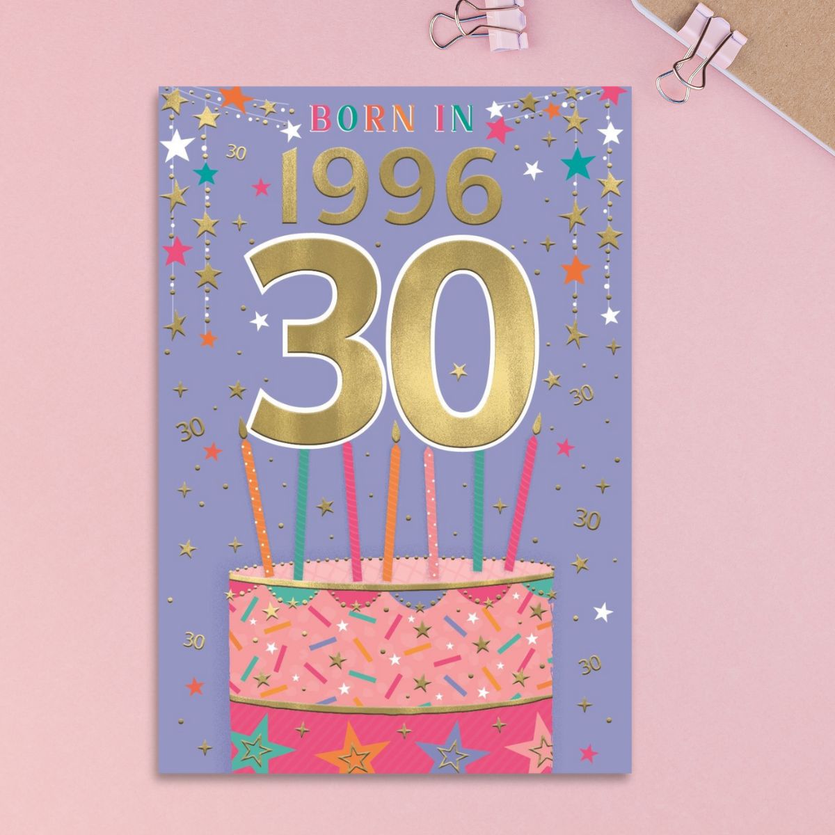 30th Birthday Card - Born In 1996 What a Year Lilac