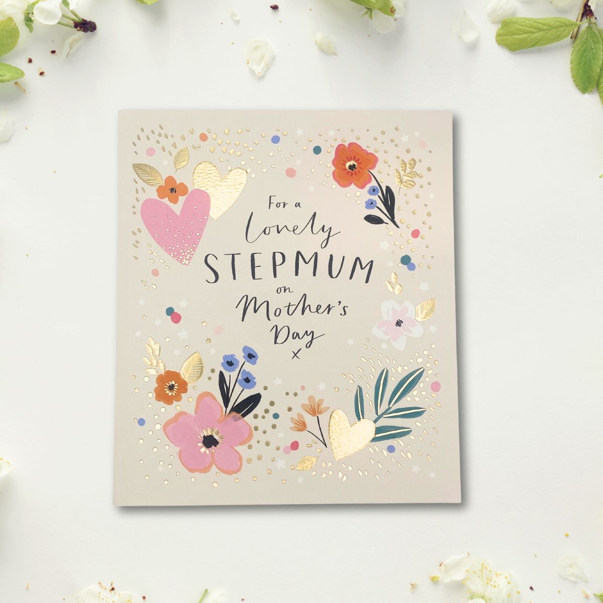 Stepmum Mother's Day Card - Hearts & Flowers
