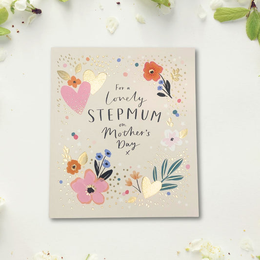 Stepmum Mother's Day Card - Hearts & Flowers